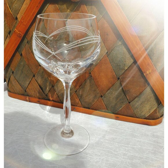 Noritake Crystal Cove Water Goblet 7.5" red wine cut glass etched signed rare - Picture 5 of 10